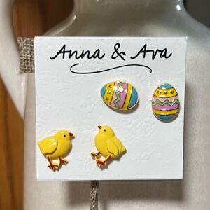 Anna & Ava Yellow Chick and Colorful Egg Earrings #J3